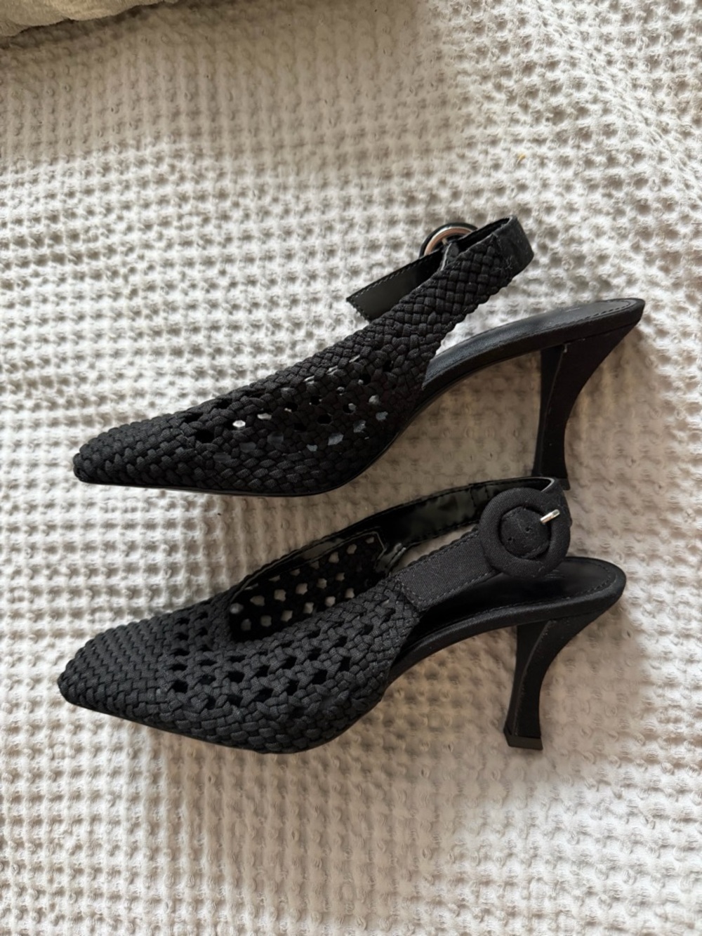 H&M Black Braided Slingback Heels with Pointed Toe